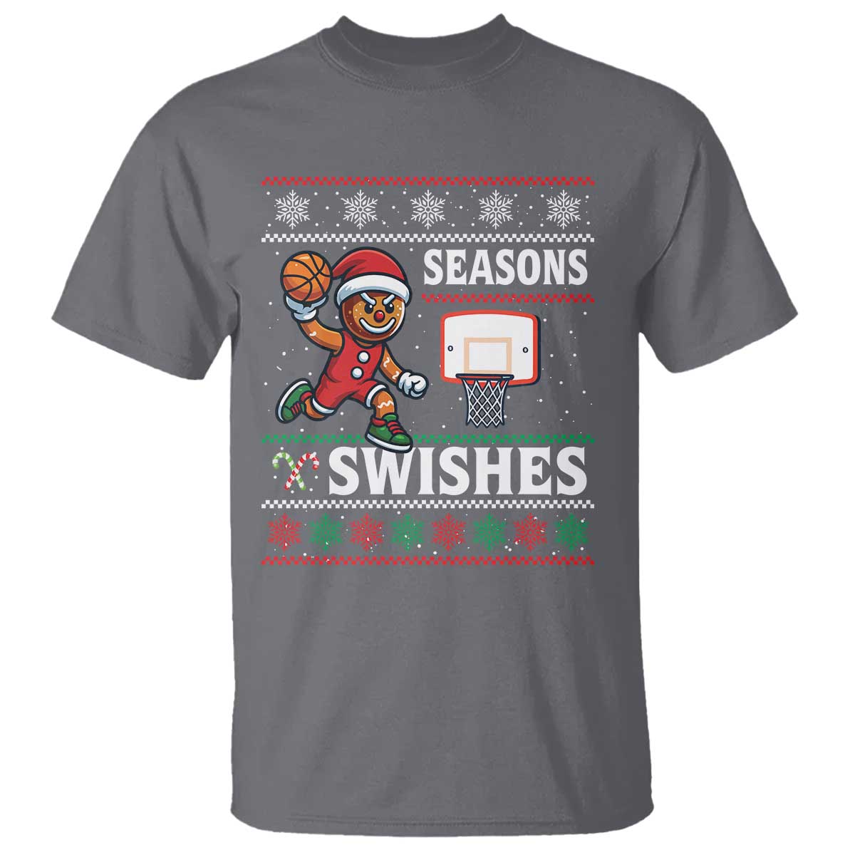 Seasons Swishes T Shirt Funny Gingerbread Basketball Christmas Gift - Wonder Print Shop