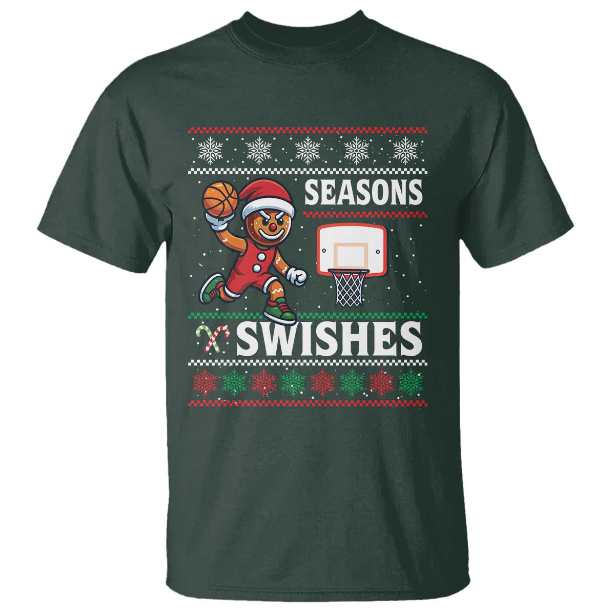 Seasons Swishes T Shirt Funny Gingerbread Basketball Christmas Gift - Wonder Print Shop
