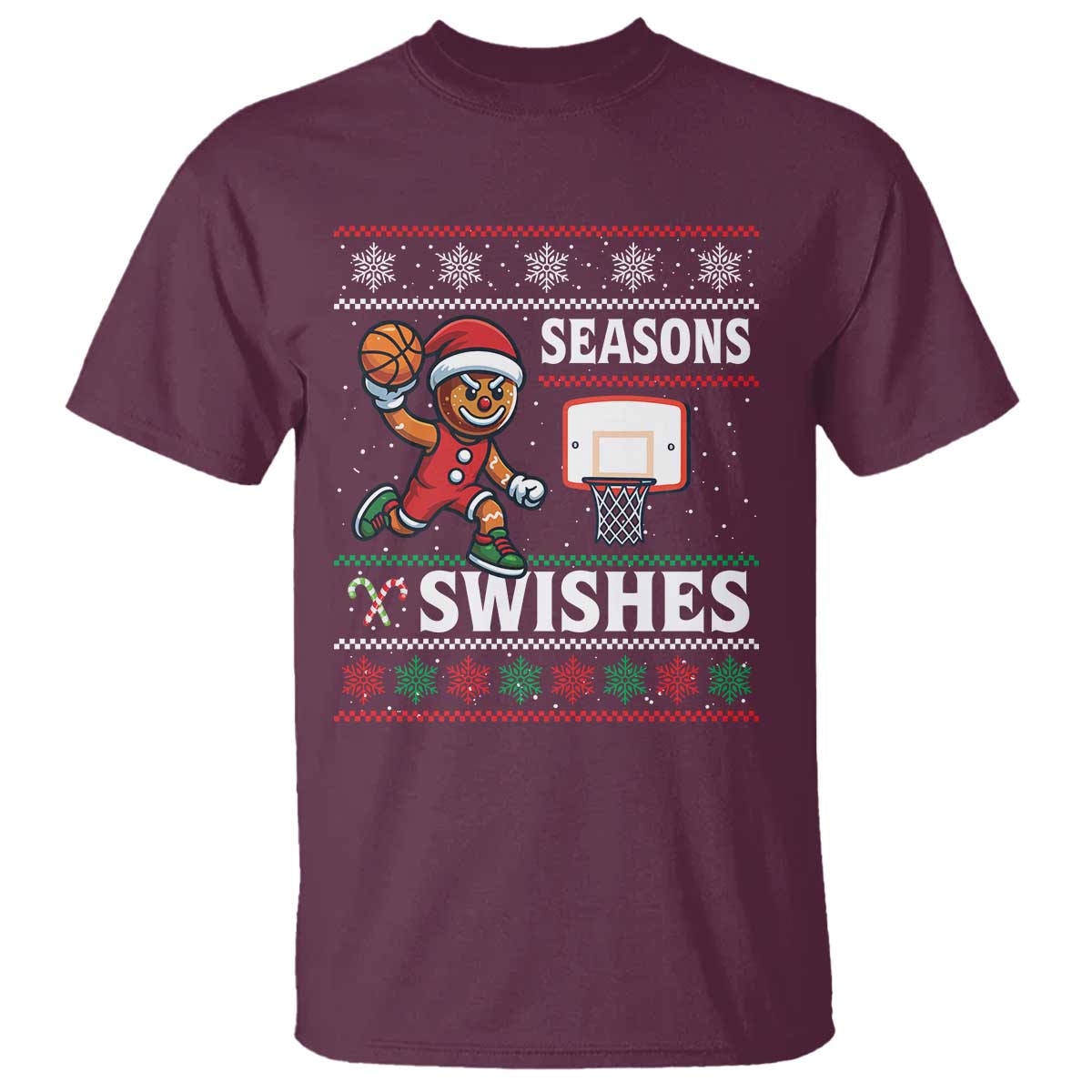 Seasons Swishes T Shirt Funny Gingerbread Basketball Christmas Gift - Wonder Print Shop