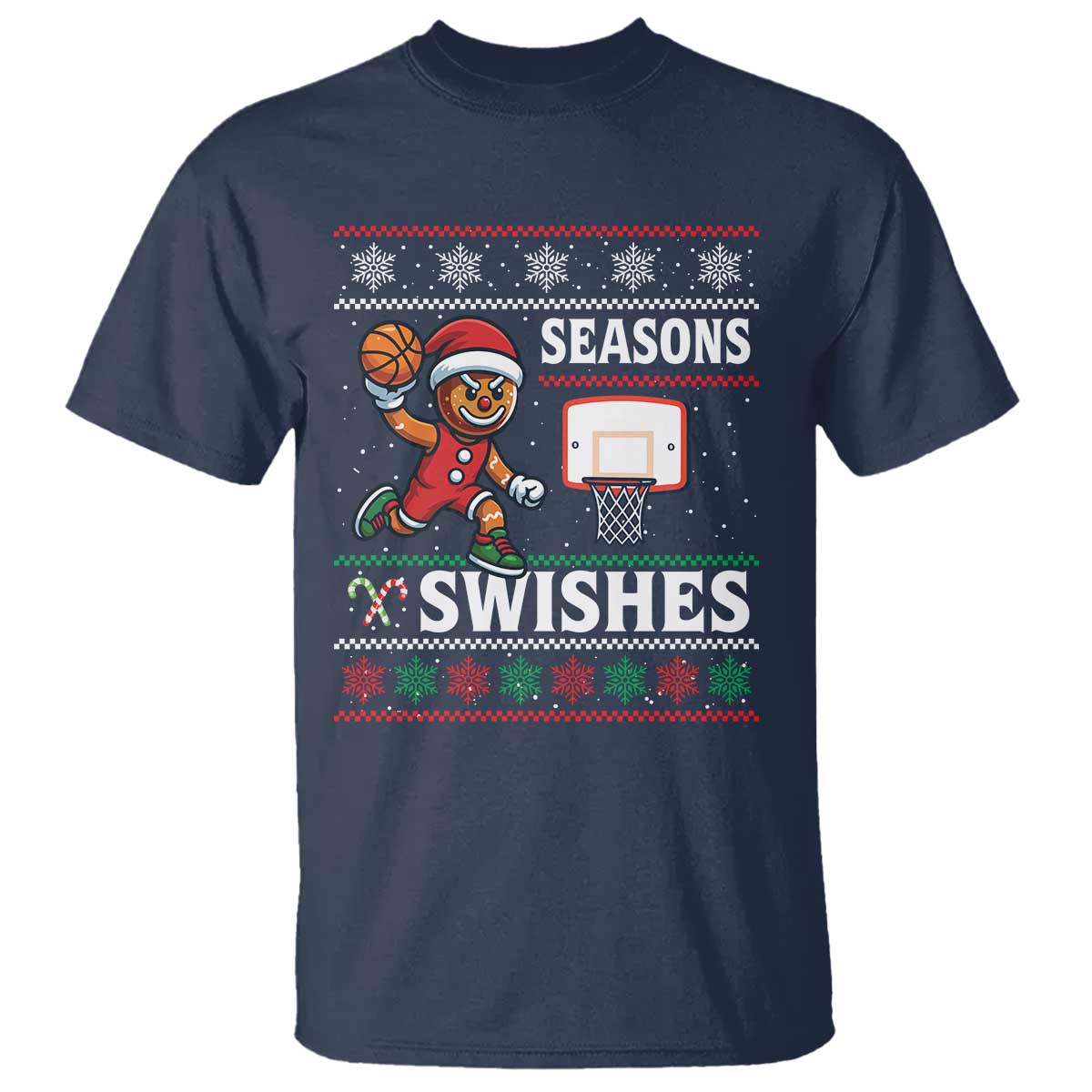 Seasons Swishes T Shirt Funny Gingerbread Basketball Christmas Gift - Wonder Print Shop