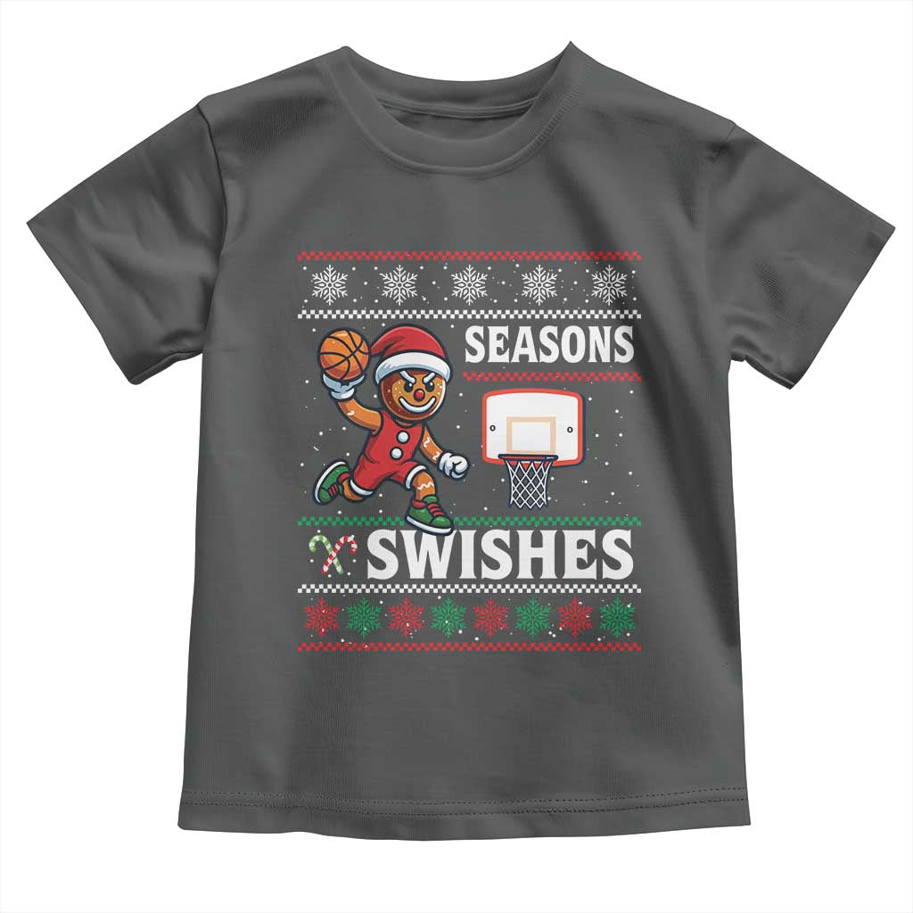 Seasons Swishes Toddler T Shirt Funny Gingerbread Basketball Christmas Gift - Wonder Print Shop