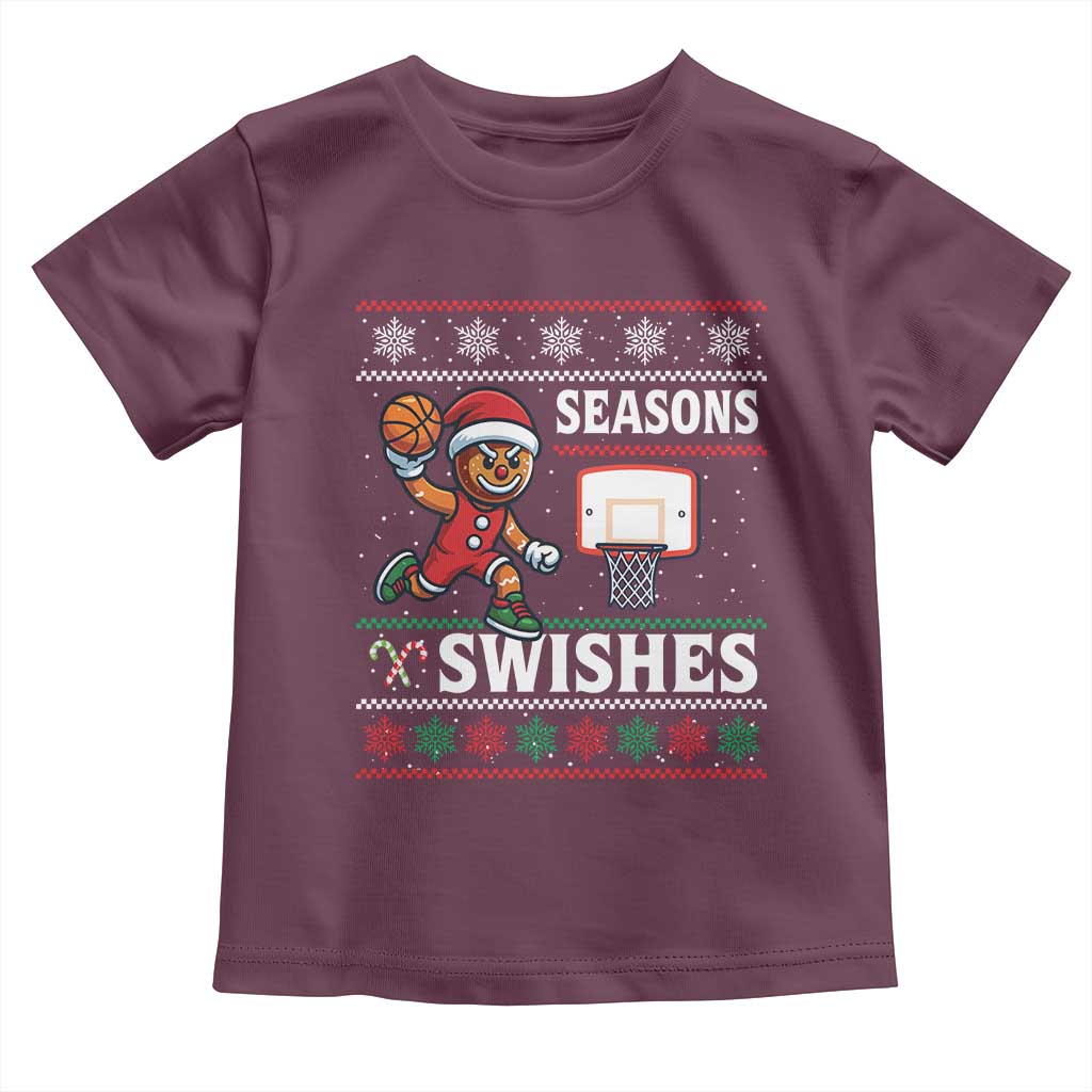 Seasons Swishes Toddler T Shirt Funny Gingerbread Basketball Christmas Gift - Wonder Print Shop