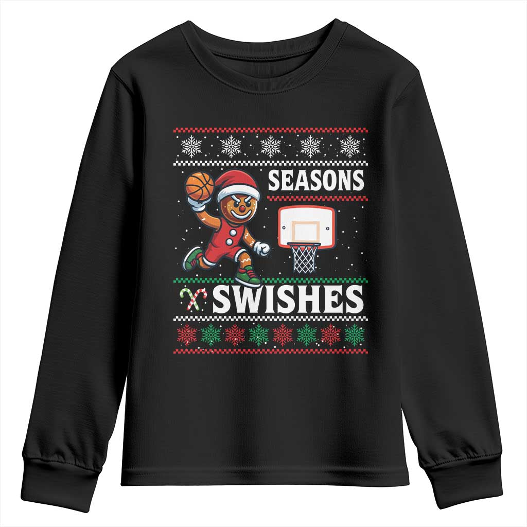 Seasons Swishes Youth Sweatshirt Funny Gingerbread Basketball Christmas Gift - Wonder Print Shop
