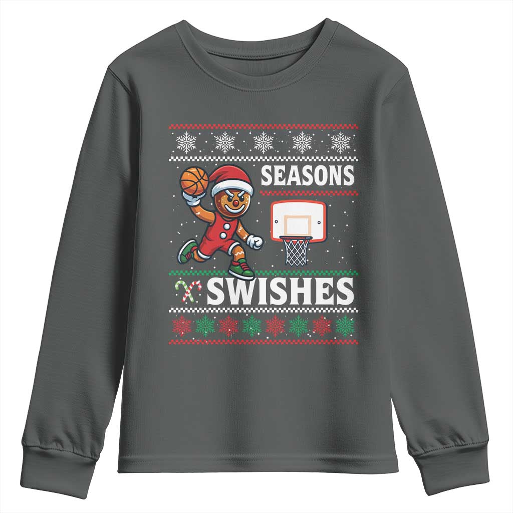 Seasons Swishes Youth Sweatshirt Funny Gingerbread Basketball Christmas Gift - Wonder Print Shop