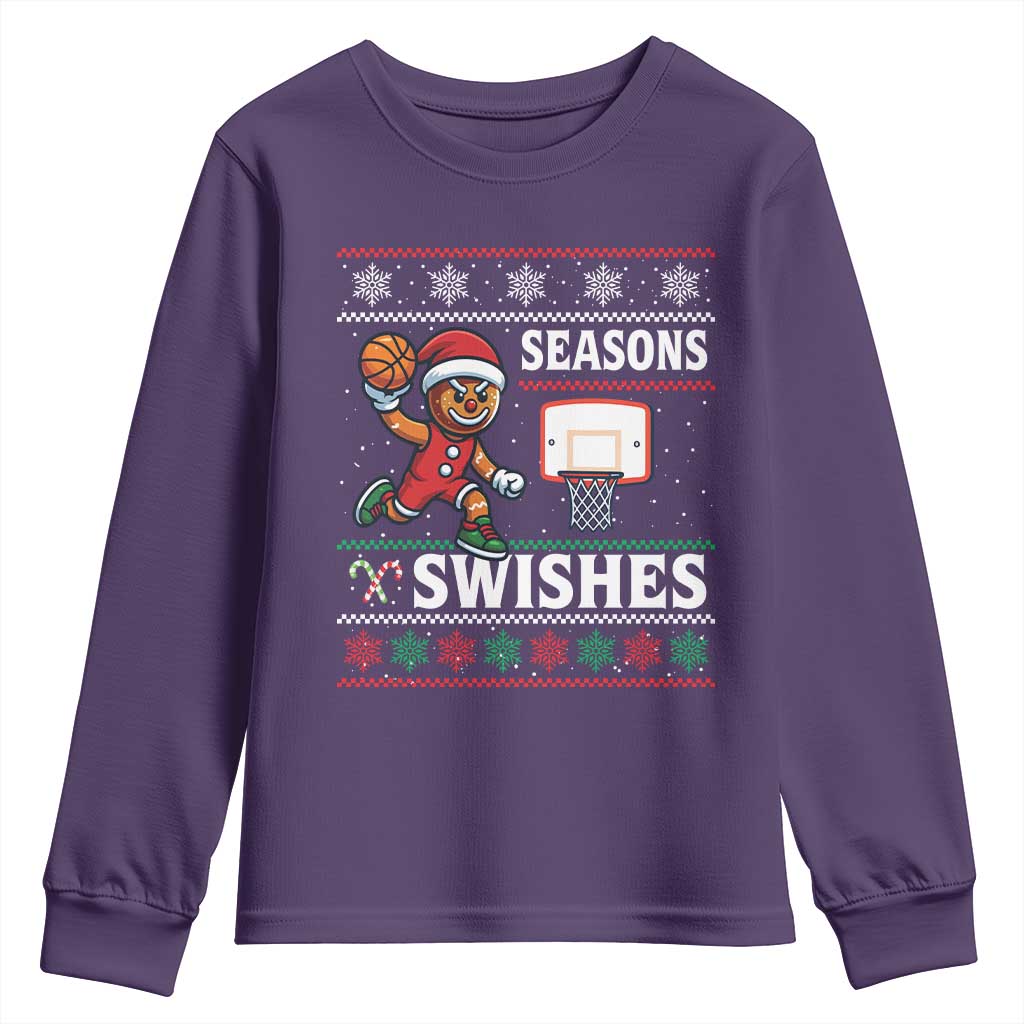 Seasons Swishes Youth Sweatshirt Funny Gingerbread Basketball Christmas Gift - Wonder Print Shop