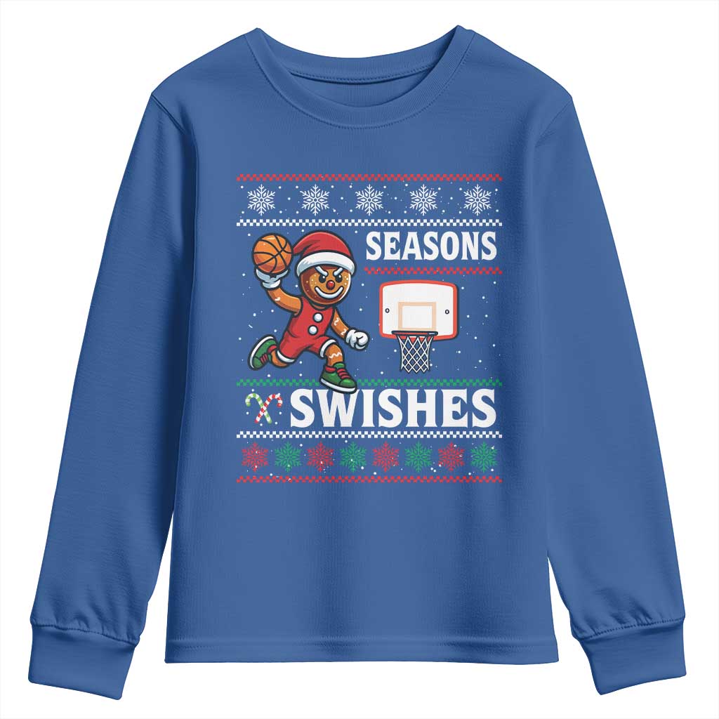 Seasons Swishes Youth Sweatshirt Funny Gingerbread Basketball Christmas Gift - Wonder Print Shop