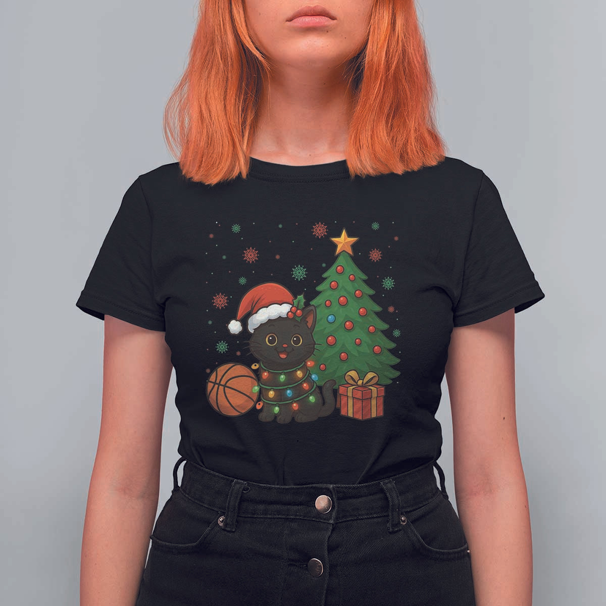 Funny Christmas Black Cat T Shirt For Women Gift For Cat Lover - Wonder Print Shop