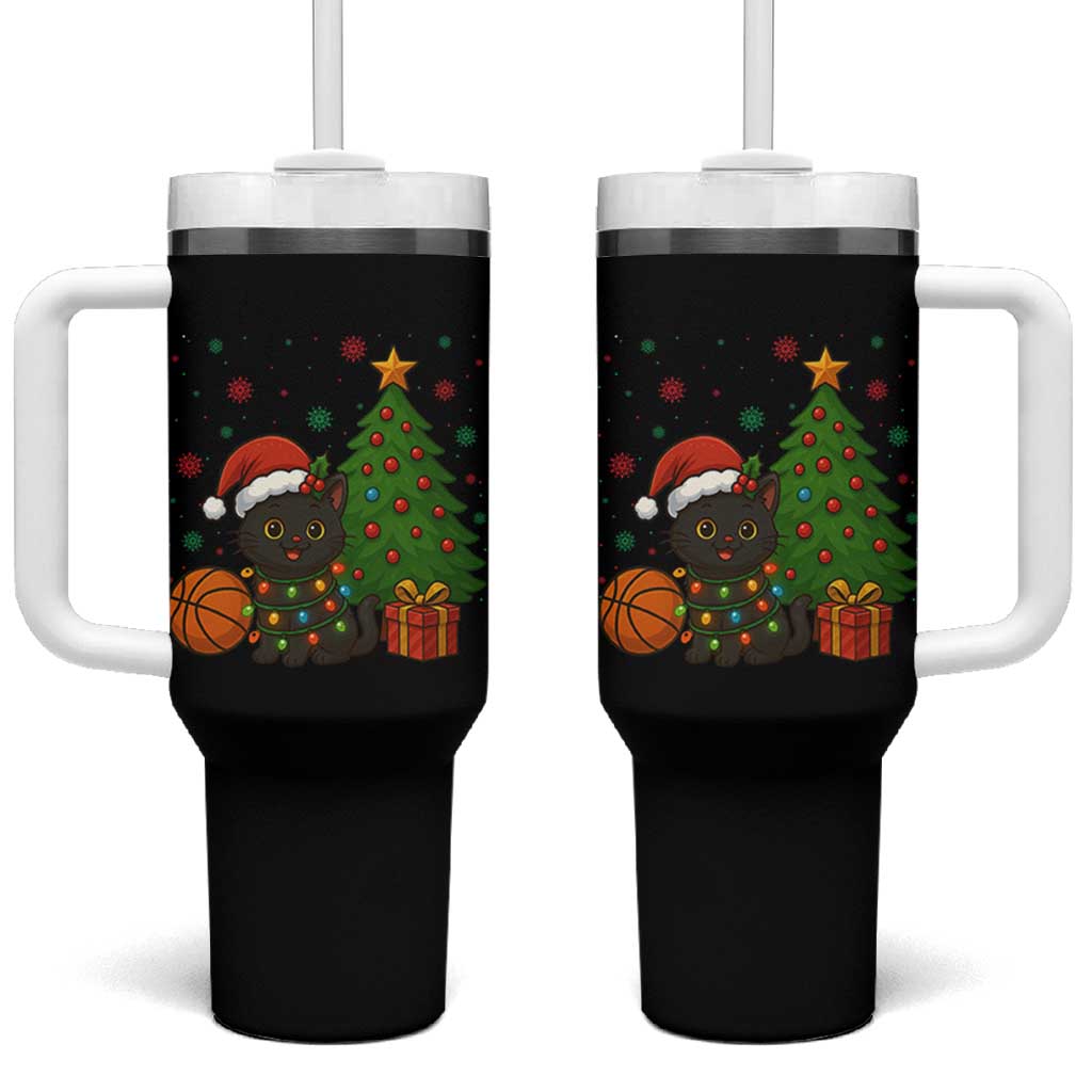 Funny Christmas Black Cat Tumbler With Handle Gift For Cat Lover