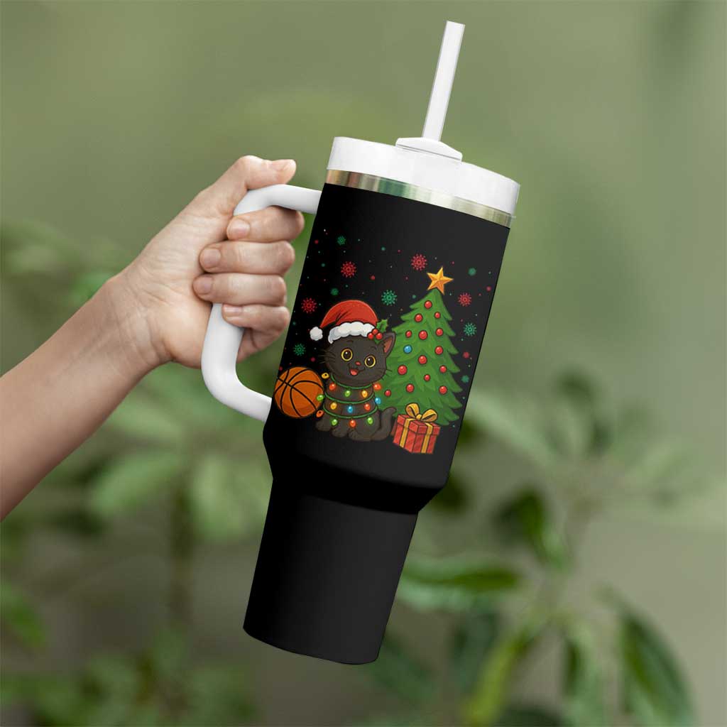 Funny Christmas Black Cat Tumbler With Handle Gift For Cat Lover