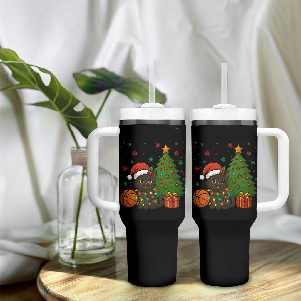 Funny Christmas Black Cat Tumbler With Handle Gift For Cat Lover