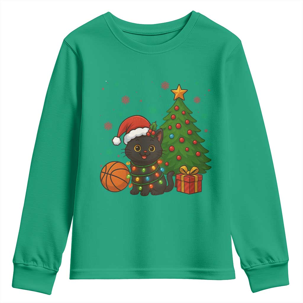 Funny Christmas Black Cat Youth Sweatshirt Gift For Cat Lover - Wonder Print Shop