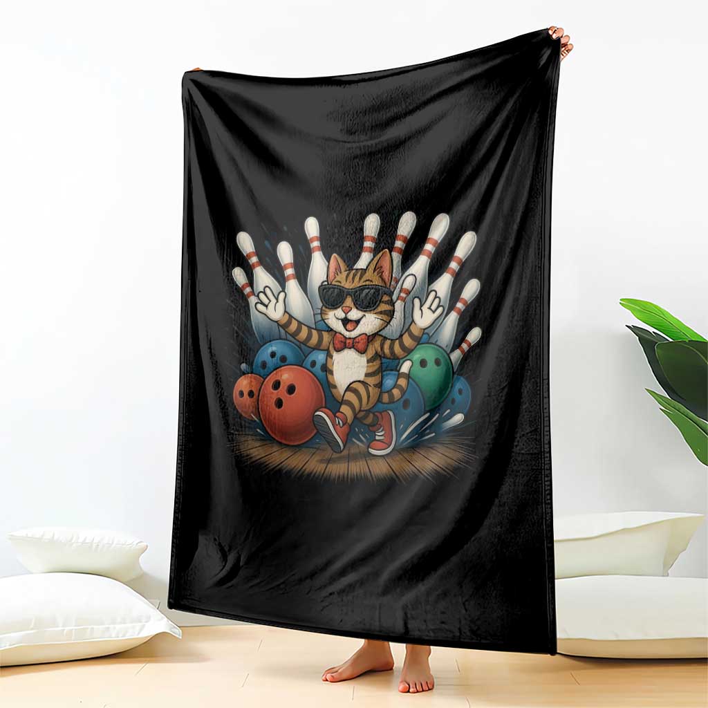 Funny Bowler Gift Throw Blanket Bowling Cat With Sunglasses - Wonder Print Shop