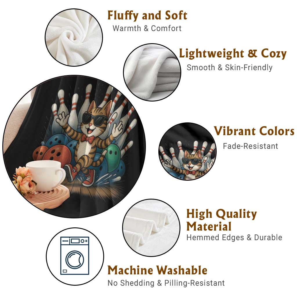 Funny Bowler Gift Throw Blanket Bowling Cat With Sunglasses - Wonder Print Shop