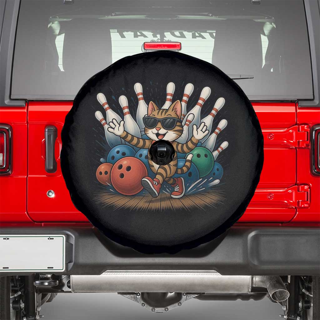 Funny Bowler Gift Spare Tire Cover Bowling Cat With Sunglasses - Wonder Print Shop