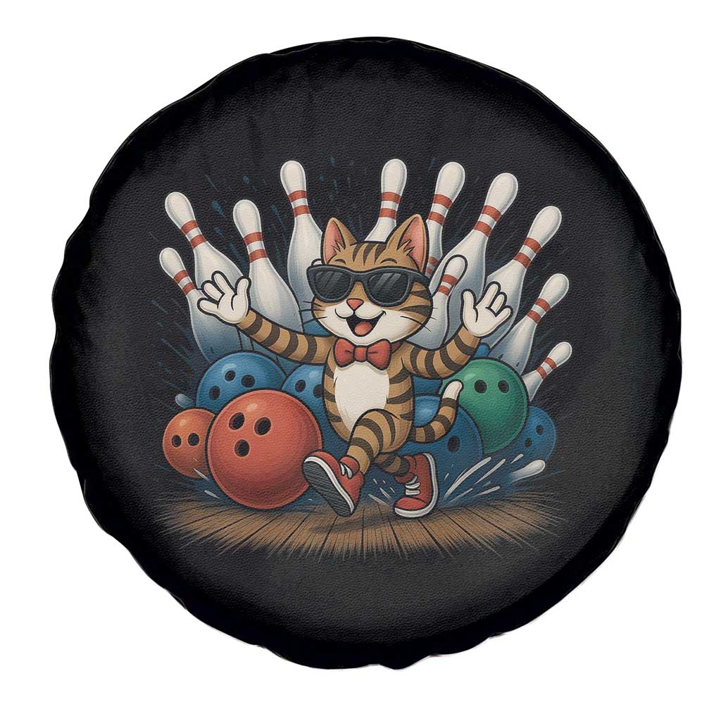 Funny Bowler Gift Spare Tire Cover Bowling Cat With Sunglasses - Wonder Print Shop