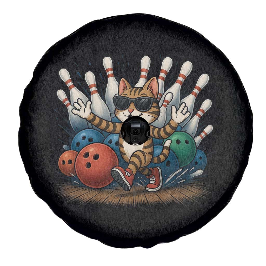 Funny Bowler Gift Spare Tire Cover Bowling Cat With Sunglasses - Wonder Print Shop