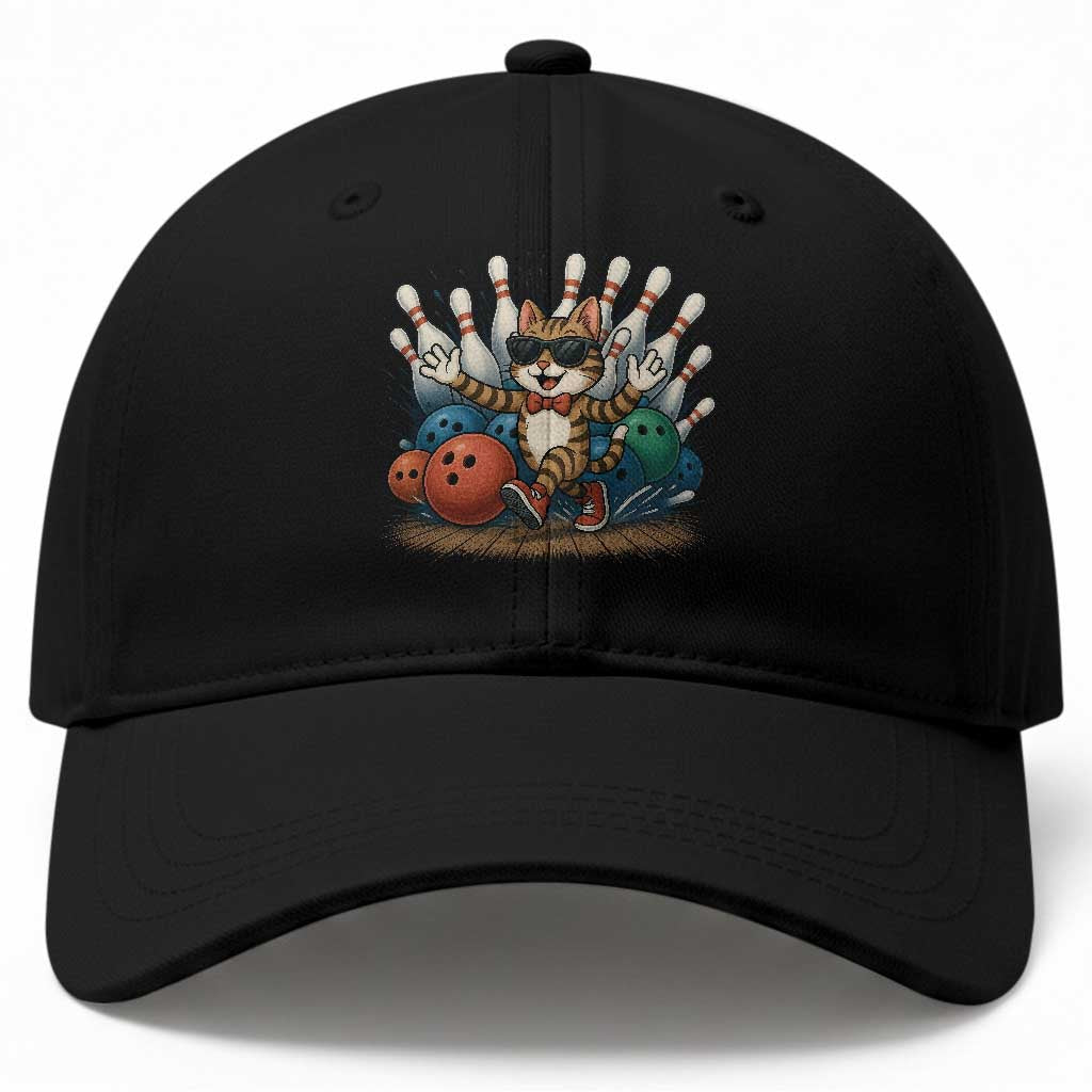 Funny Bowler Gift Baseball Cap Bowling Cat With Sunglasses