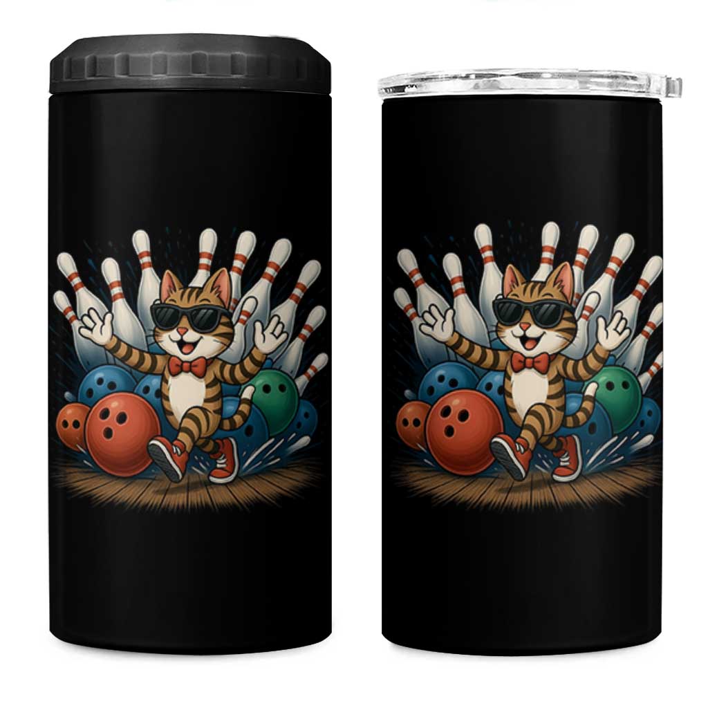 Funny Bowler Gift 4 in 1 Can Cooler Tumbler Bowling Cat With Sunglasses - Wonder Print Shop
