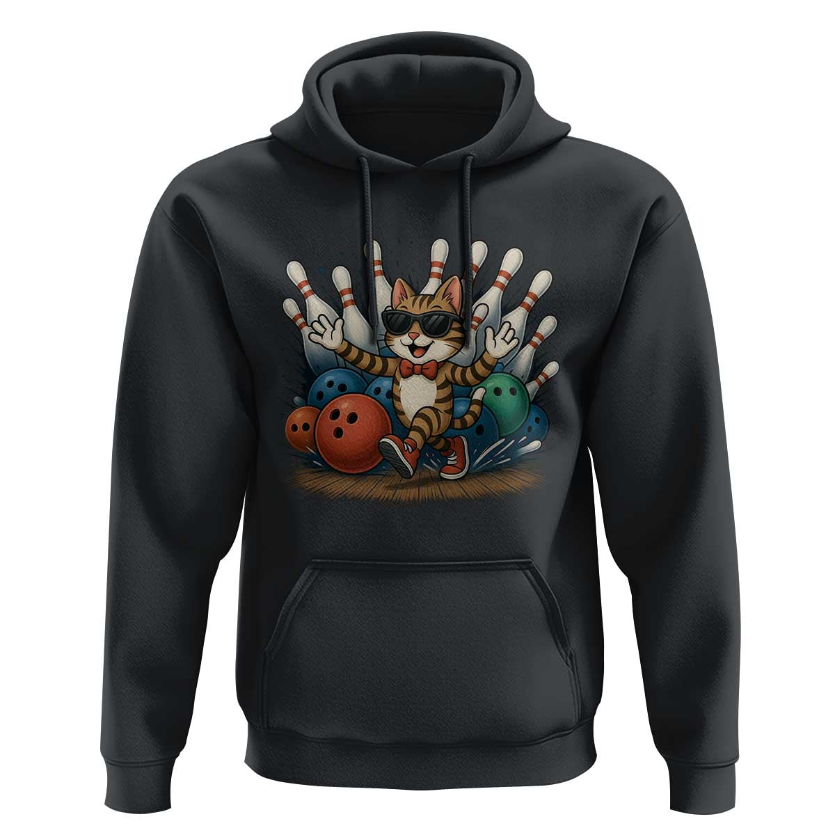 Funny Bowler Gift Hoodie Bowling Cat With Sunglasses - Wonder Print Shop