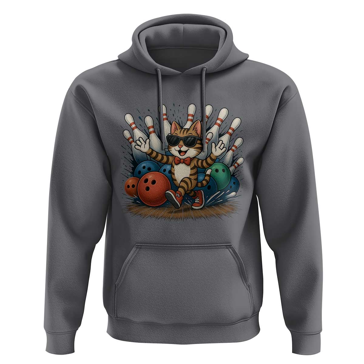 Funny Bowler Gift Hoodie Bowling Cat With Sunglasses - Wonder Print Shop