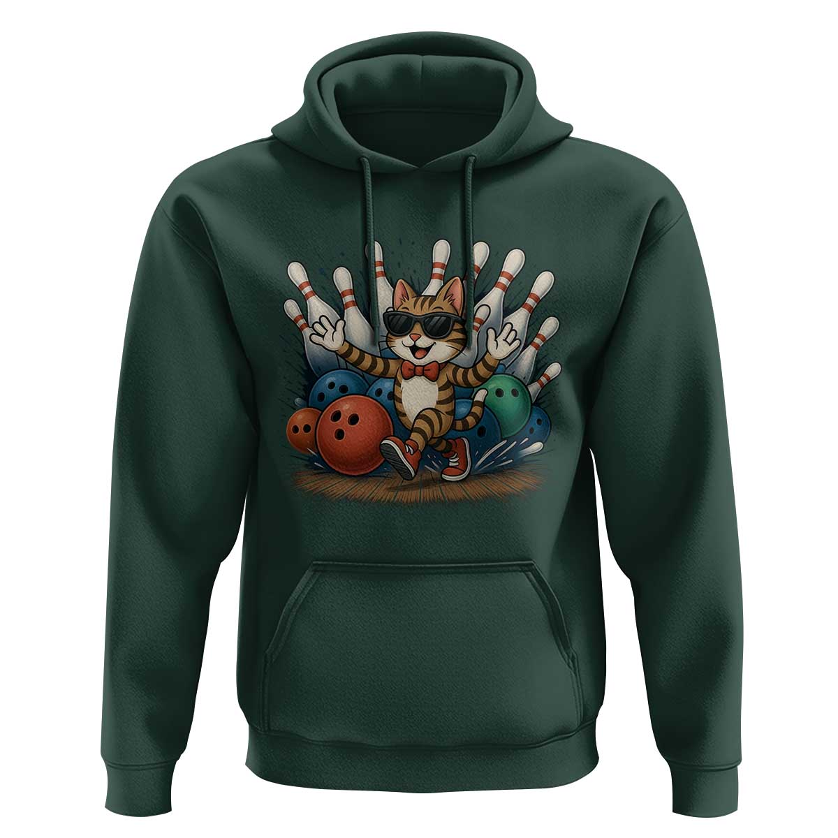 Funny Bowler Gift Hoodie Bowling Cat With Sunglasses - Wonder Print Shop