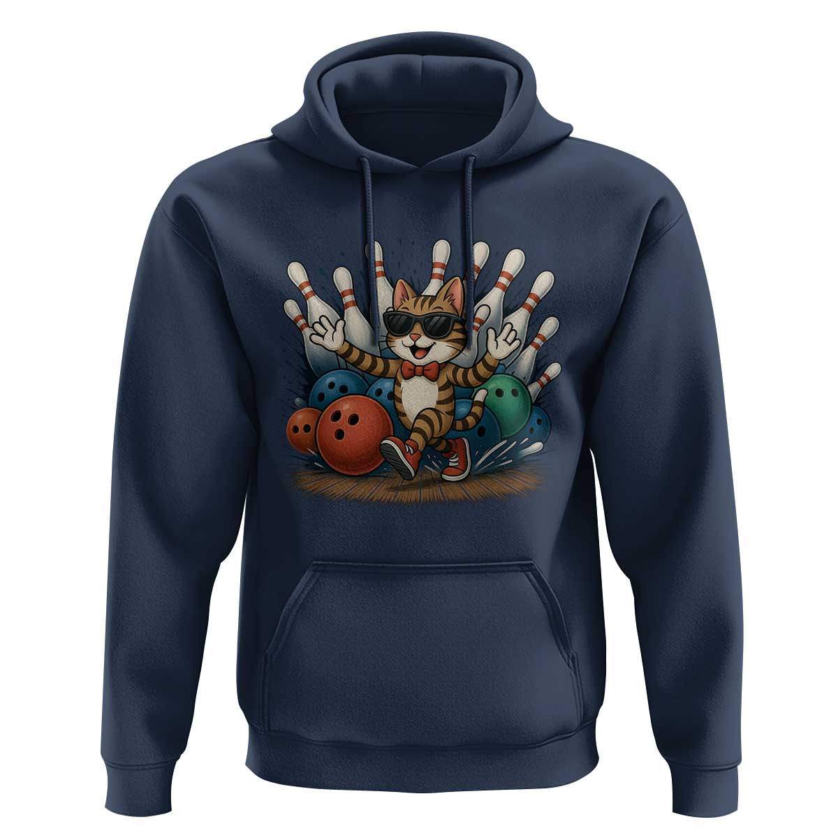 Funny Bowler Gift Hoodie Bowling Cat With Sunglasses - Wonder Print Shop