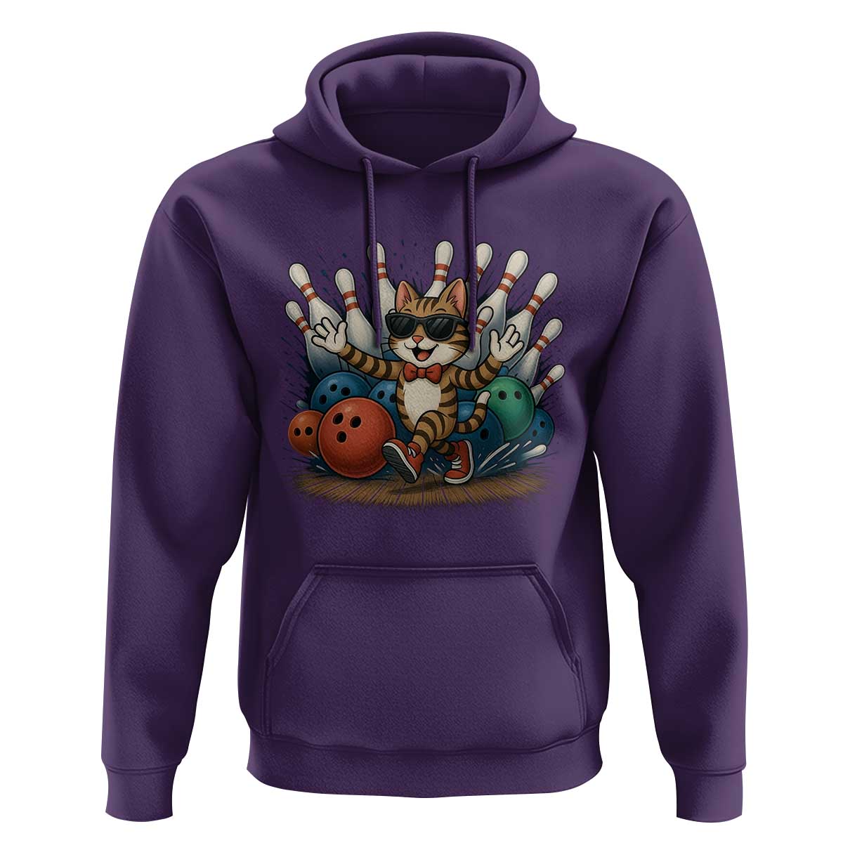 Funny Bowler Gift Hoodie Bowling Cat With Sunglasses - Wonder Print Shop