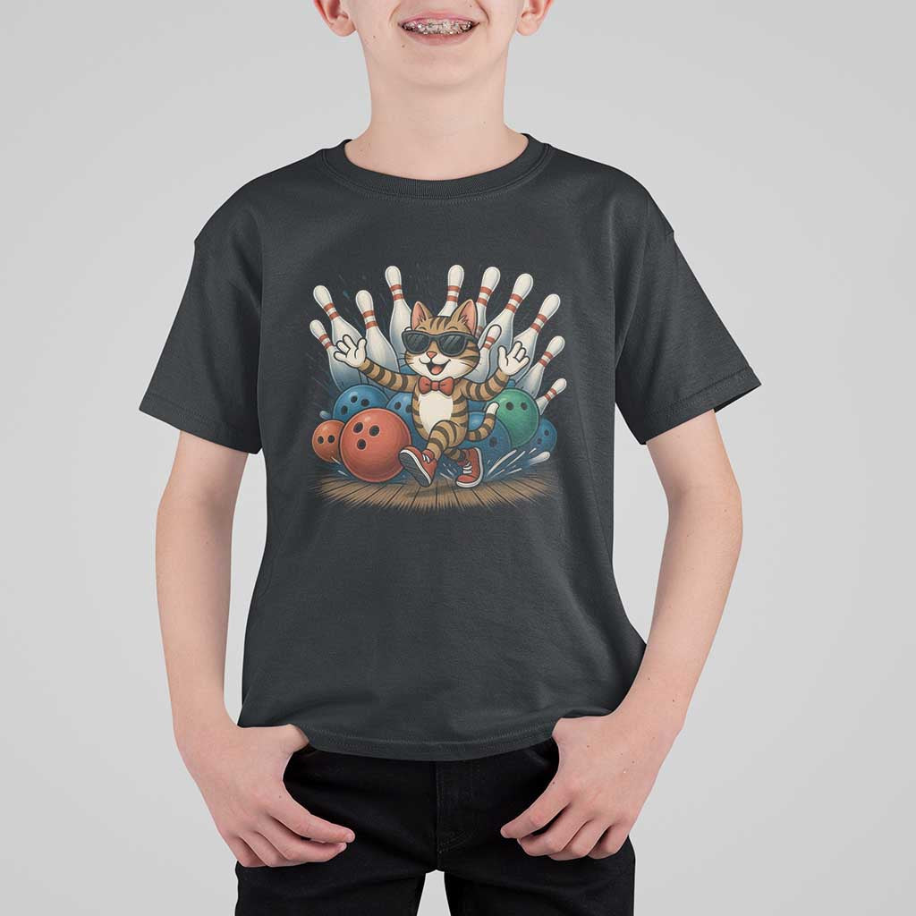 Funny Bowler Gift T Shirt For Kid Bowling Cat With Sunglasses - Wonder Print Shop