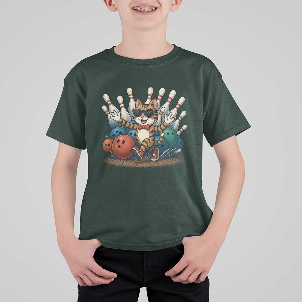 Funny Bowler Gift T Shirt For Kid Bowling Cat With Sunglasses - Wonder Print Shop