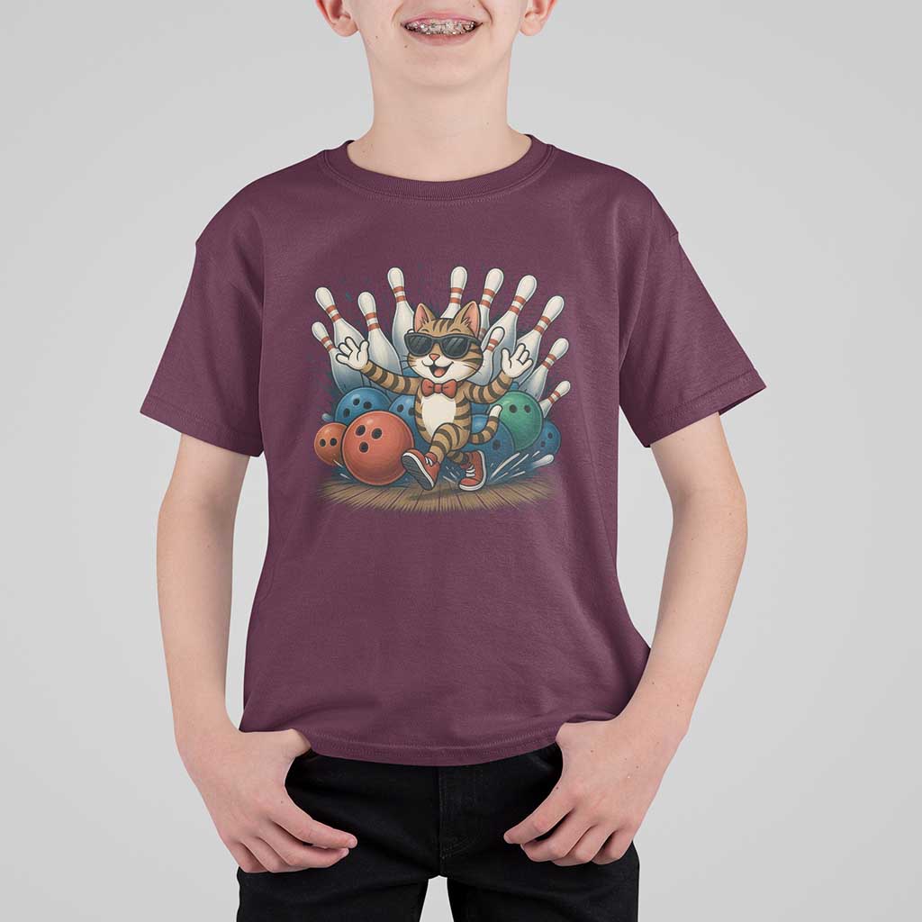 Funny Bowler Gift T Shirt For Kid Bowling Cat With Sunglasses - Wonder Print Shop