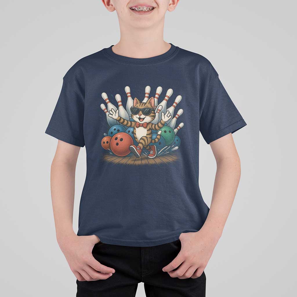 Funny Bowler Gift T Shirt For Kid Bowling Cat With Sunglasses - Wonder Print Shop