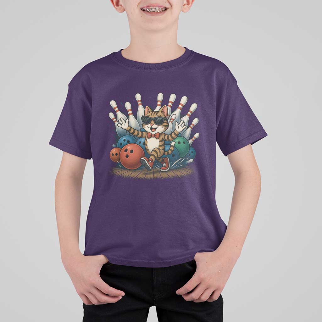 Funny Bowler Gift T Shirt For Kid Bowling Cat With Sunglasses - Wonder Print Shop