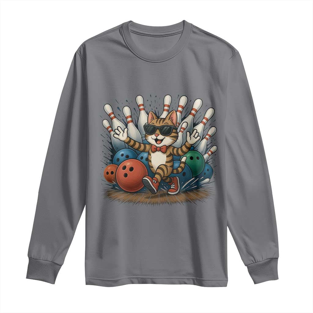 Funny Bowler Gift Long Sleeve Shirt Bowling Cat With Sunglasses - Wonder Print Shop