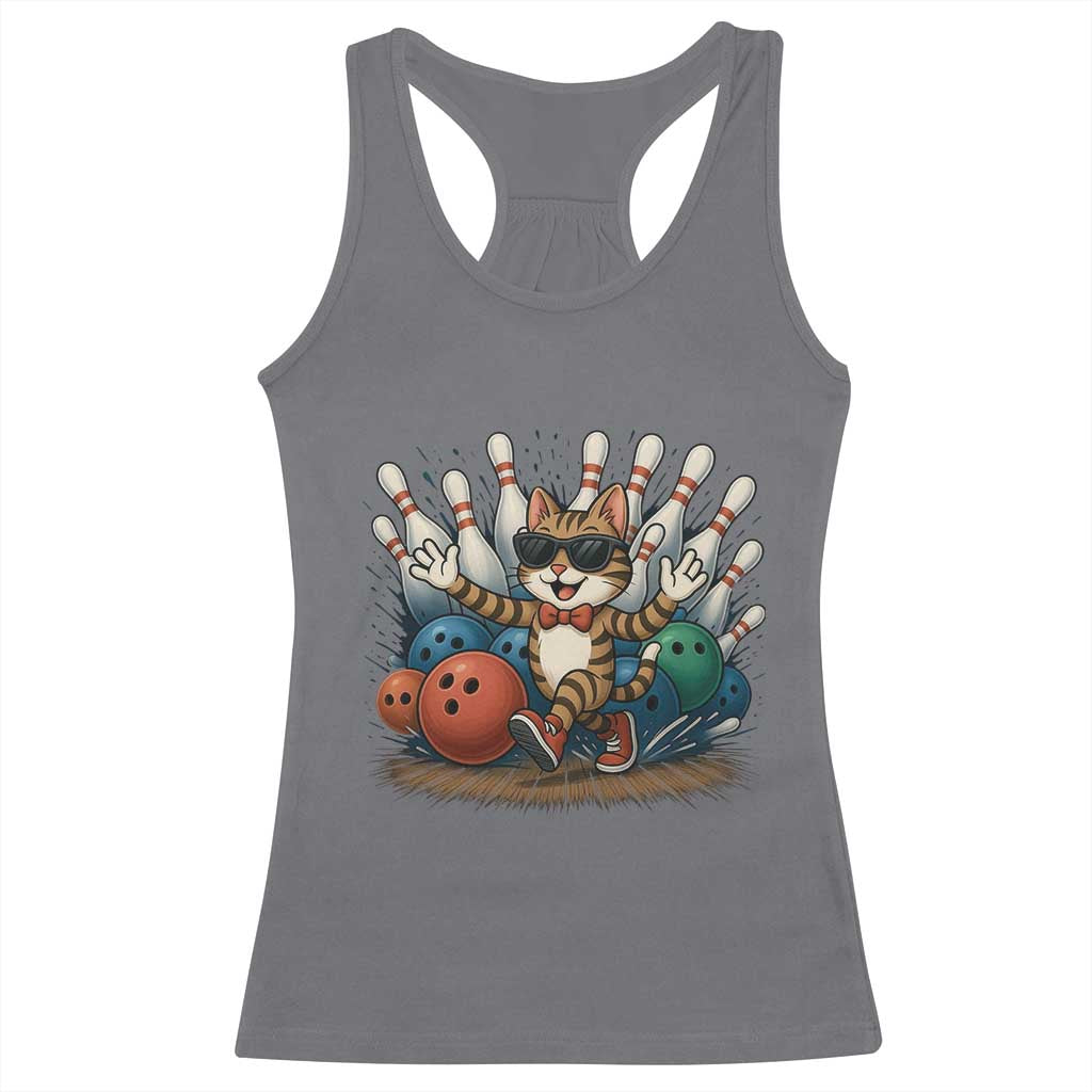 Funny Bowler Gift Racerback Tank Top Bowling Cat With Sunglasses - Wonder Print Shop