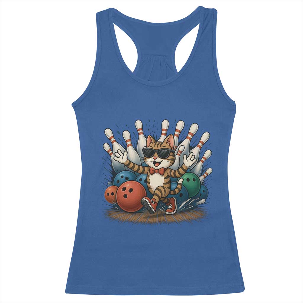Funny Bowler Gift Racerback Tank Top Bowling Cat With Sunglasses - Wonder Print Shop