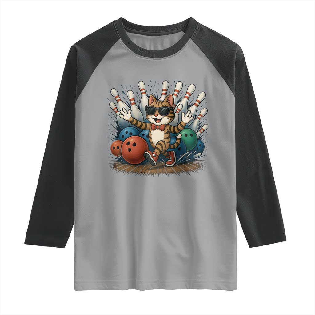 Funny Bowler Gift Raglan Shirt Bowling Cat With Sunglasses - Wonder Print Shop