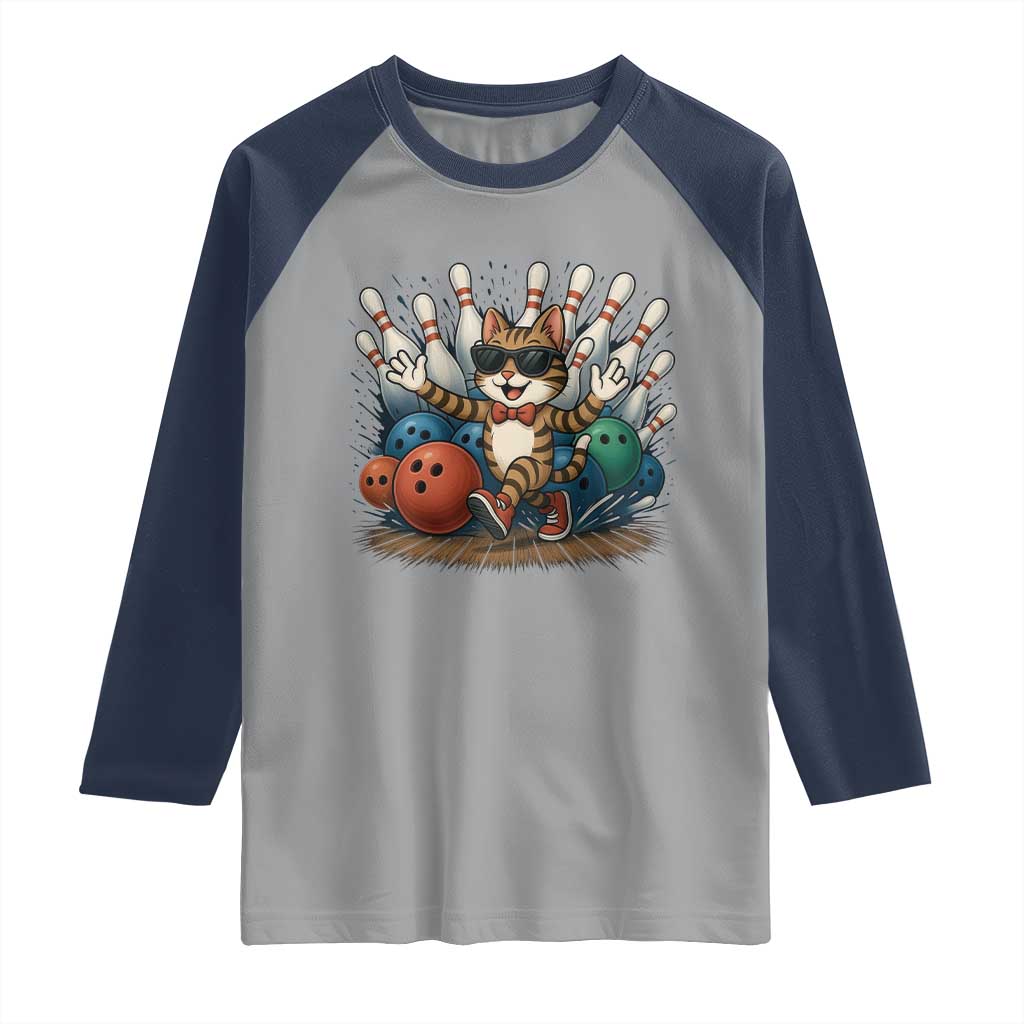 Funny Bowler Gift Raglan Shirt Bowling Cat With Sunglasses - Wonder Print Shop