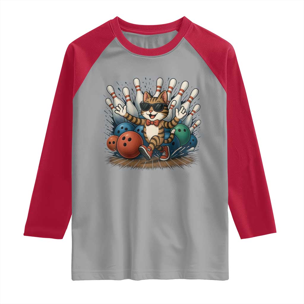 Funny Bowler Gift Raglan Shirt Bowling Cat With Sunglasses - Wonder Print Shop