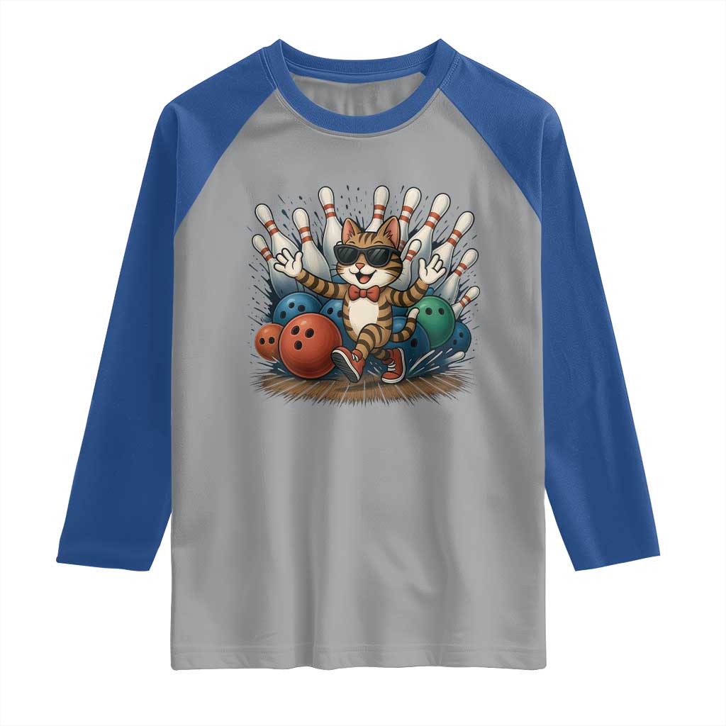 Funny Bowler Gift Raglan Shirt Bowling Cat With Sunglasses - Wonder Print Shop