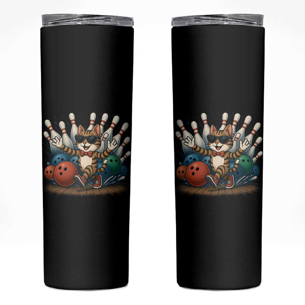 Funny Bowler Gift Skinny Tumbler Bowling Cat With Sunglasses - Wonder Print Shop