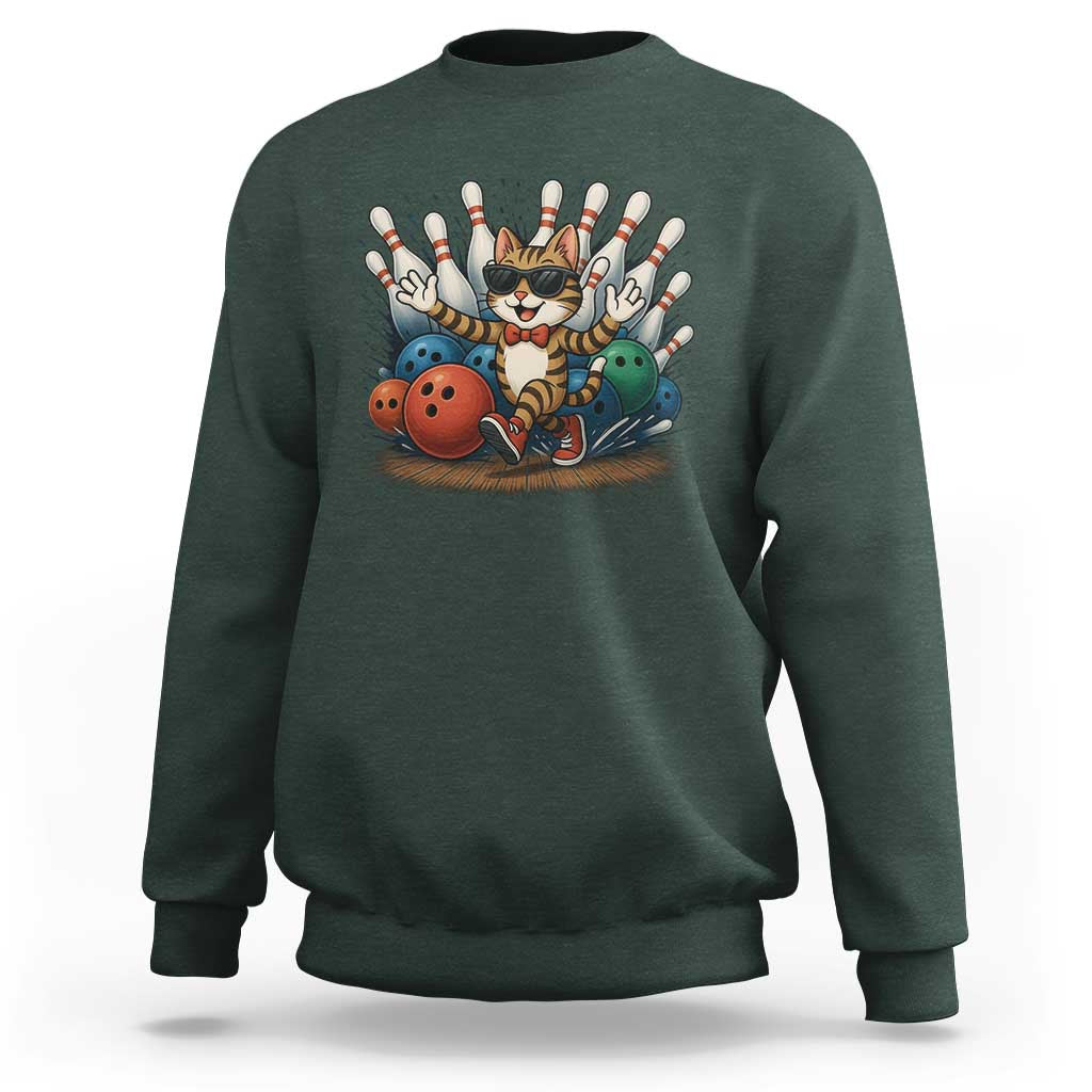 Funny Bowler Gift Sweatshirt Bowling Cat With Sunglasses - Wonder Print Shop