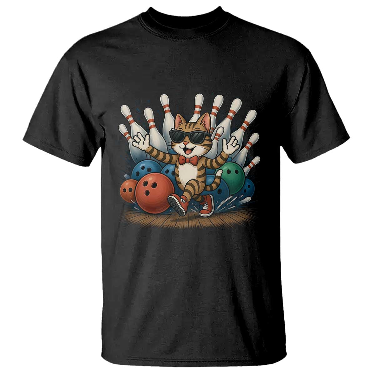 Funny Bowler Gift T Shirt Bowling Cat With Sunglasses - Wonder Print Shop