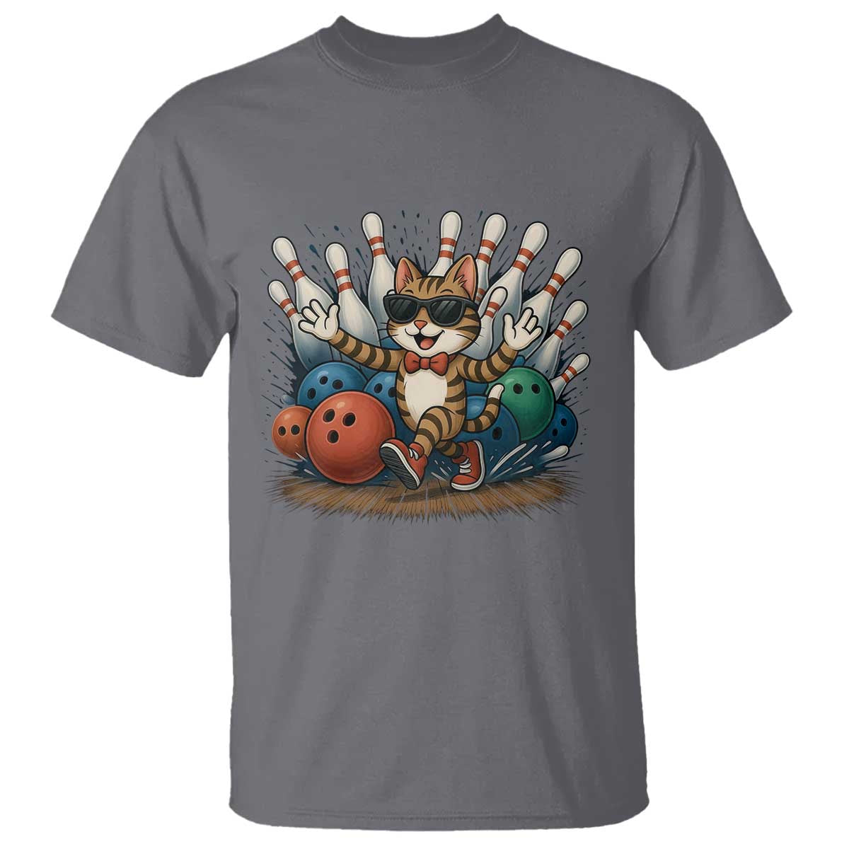 Funny Bowler Gift T Shirt Bowling Cat With Sunglasses - Wonder Print Shop