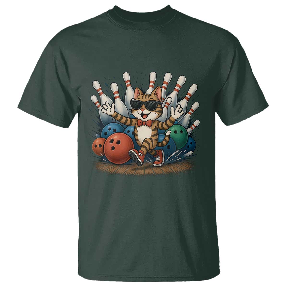 Funny Bowler Gift T Shirt Bowling Cat With Sunglasses - Wonder Print Shop
