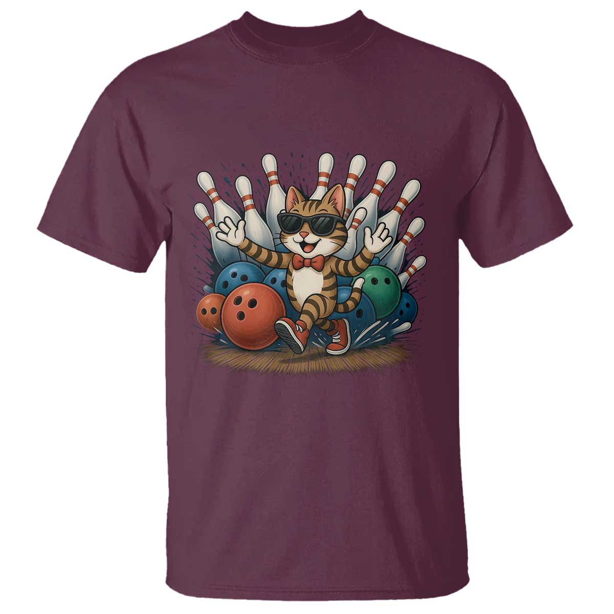 Funny Bowler Gift T Shirt Bowling Cat With Sunglasses - Wonder Print Shop