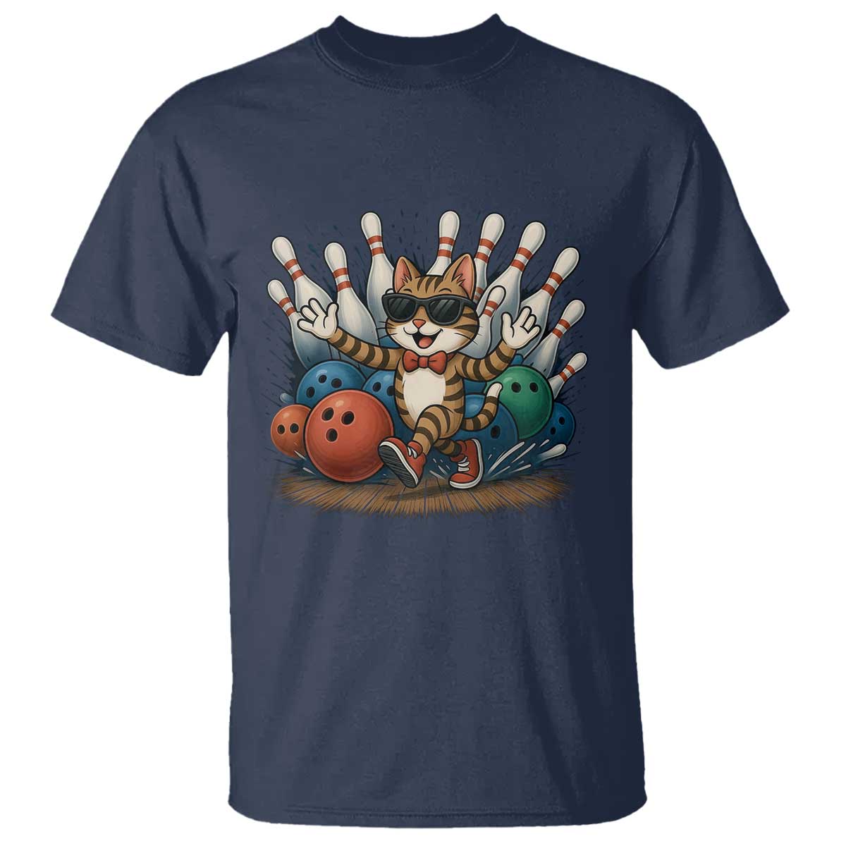 Funny Bowler Gift T Shirt Bowling Cat With Sunglasses - Wonder Print Shop