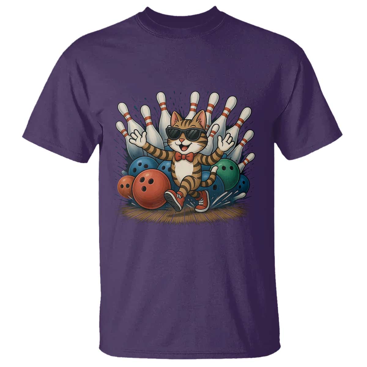 Funny Bowler Gift T Shirt Bowling Cat With Sunglasses - Wonder Print Shop