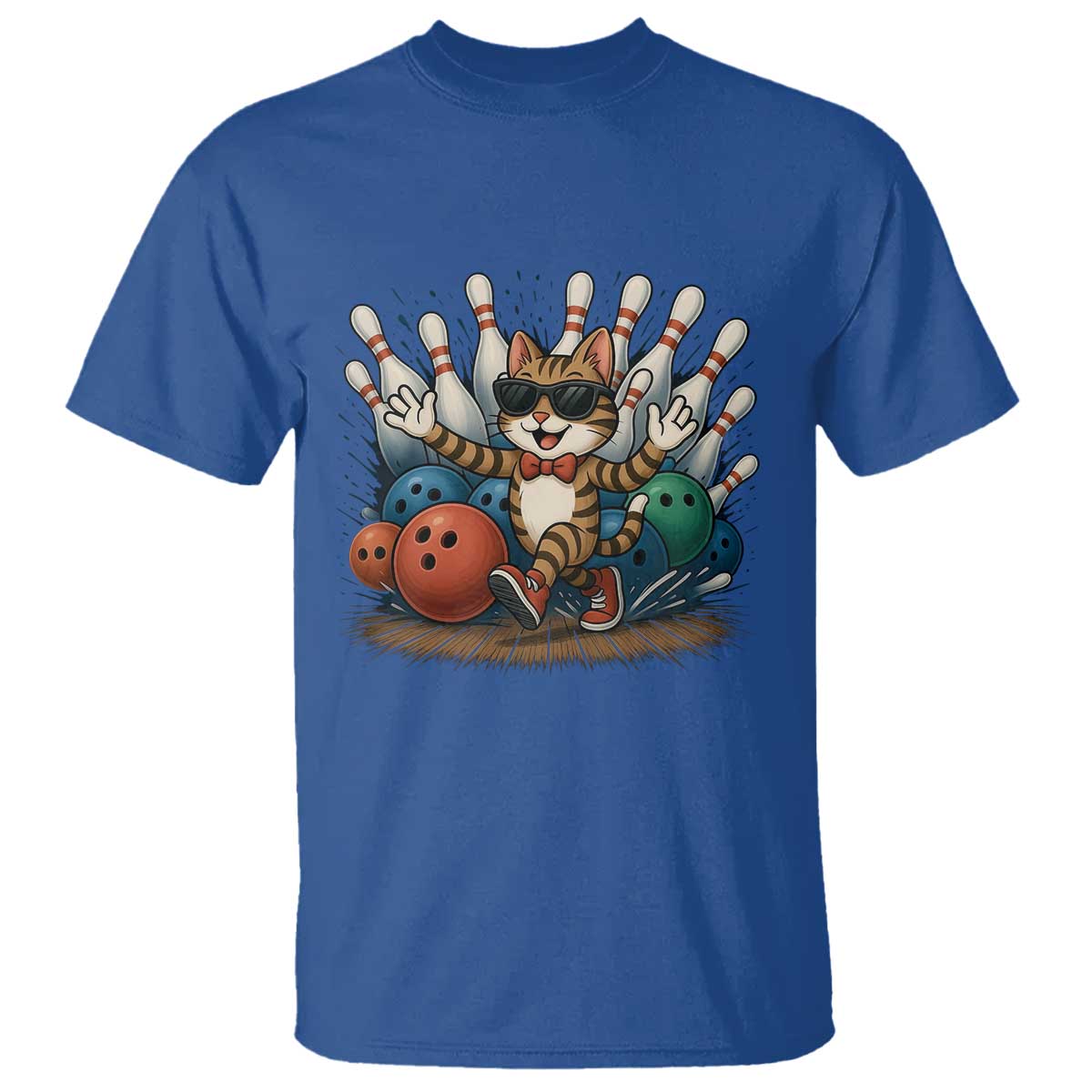 Funny Bowler Gift T Shirt Bowling Cat With Sunglasses - Wonder Print Shop