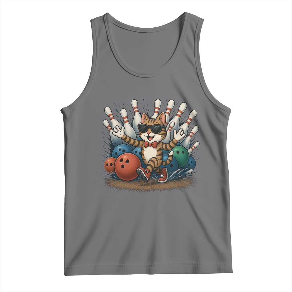 Funny Bowler Gift Tank Top Bowling Cat With Sunglasses - Wonder Print Shop