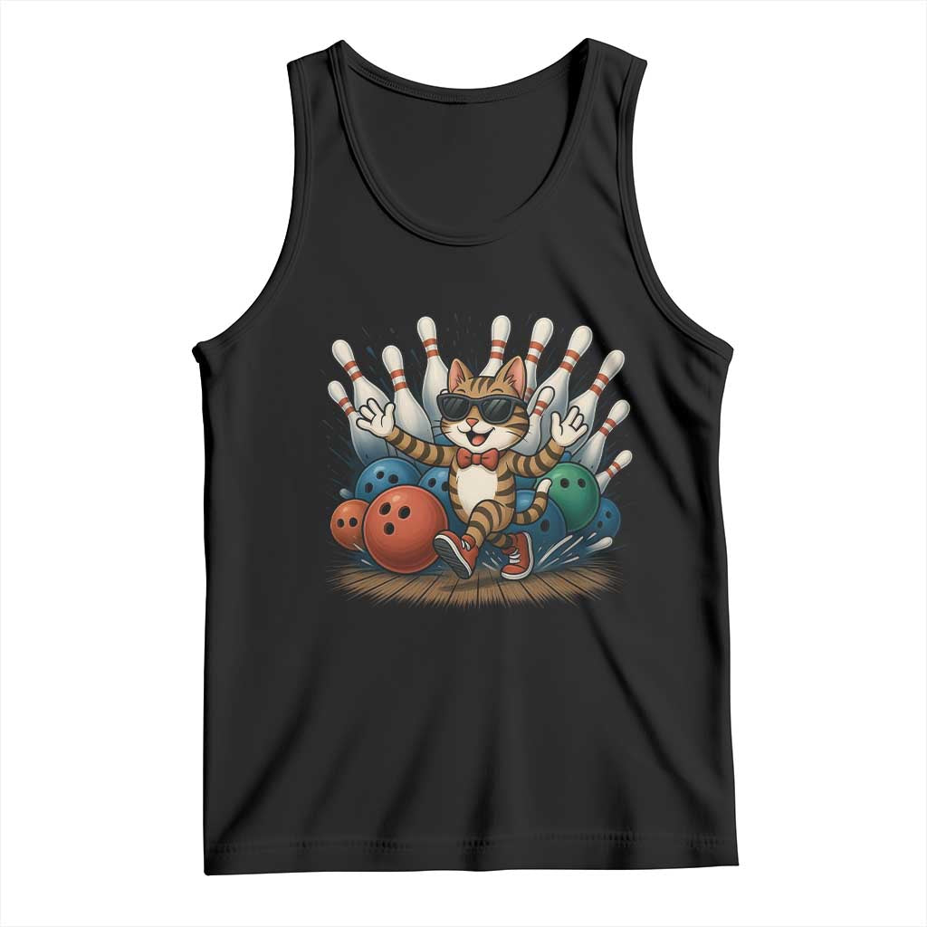 Funny Bowler Gift Tank Top Bowling Cat With Sunglasses - Wonder Print Shop